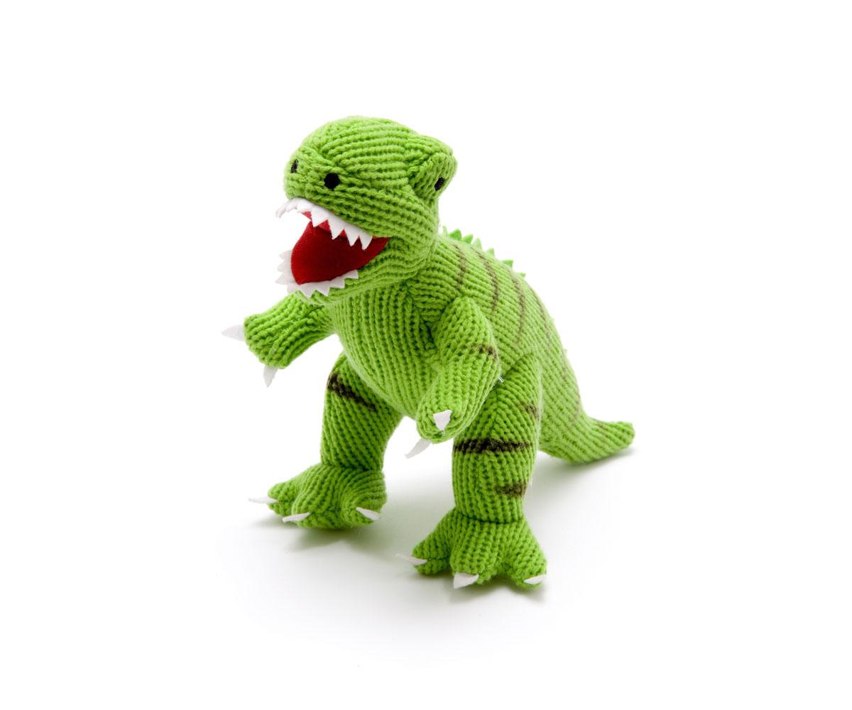 dinosaur toy, knitted green t rex toy