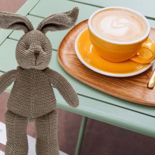 Coffee and cake - the perfect mid morning for our grey and white bunny organic cotton rattles. #bestyearstoys #bestyearsbesttoys #bunnylove #bunnybabyrattle #bunnysofttoy #easterbunny #coffeeandcake #babybunny #babytoys #babyshowergifts #eastergifts #babyrattles #babygifts #babygiftideas #newbabygift #wholesaletoysuk #wholesaleuk #sme