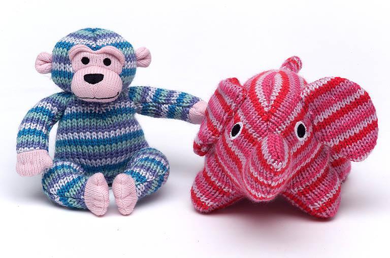 knitted elephnt and monkey