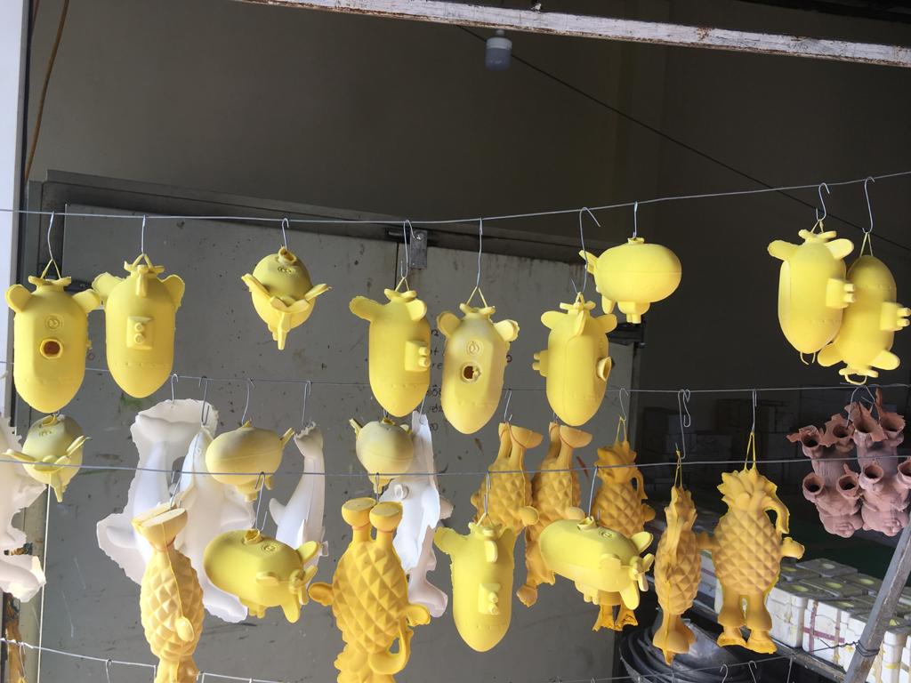 Rubber toys hanging out to dry