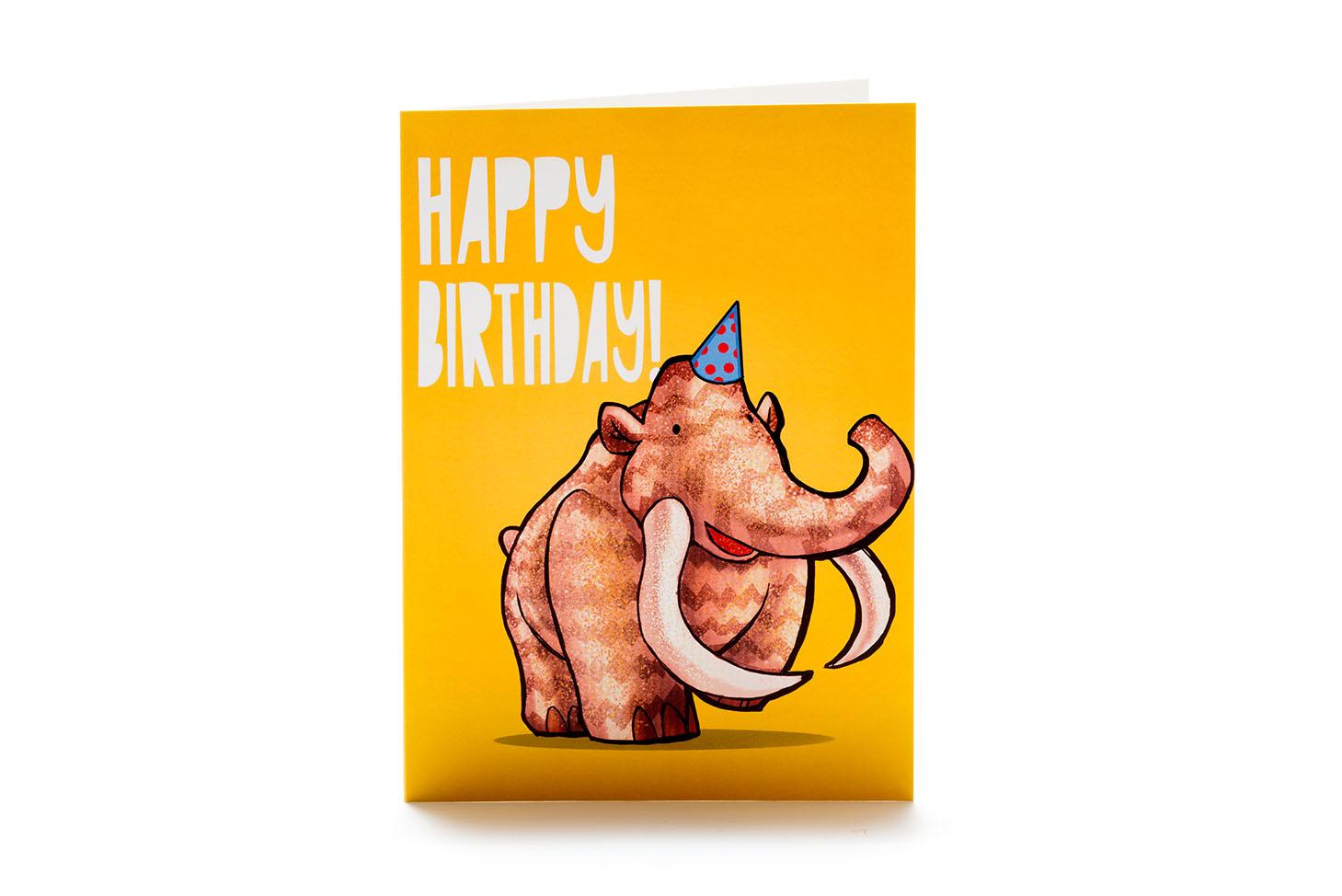mammoth in party hat happy birthday card birday card