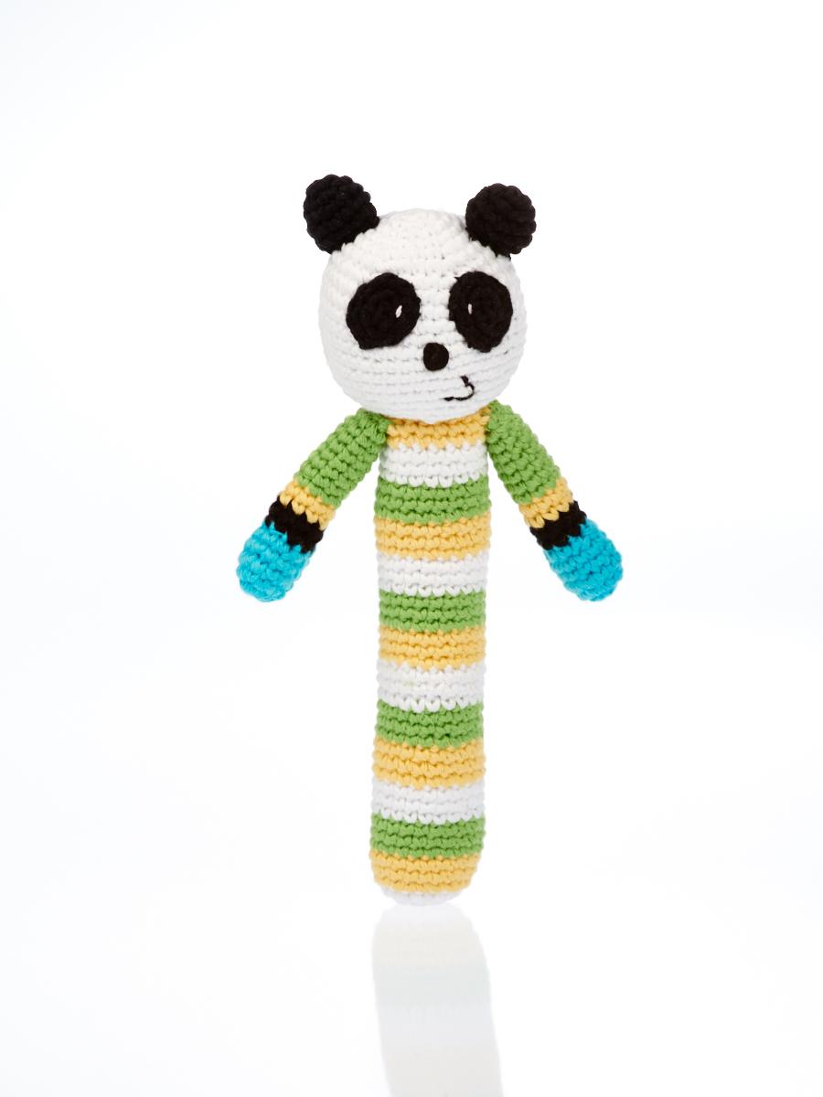 baby toys fair trade crochet panda stick baby rattle