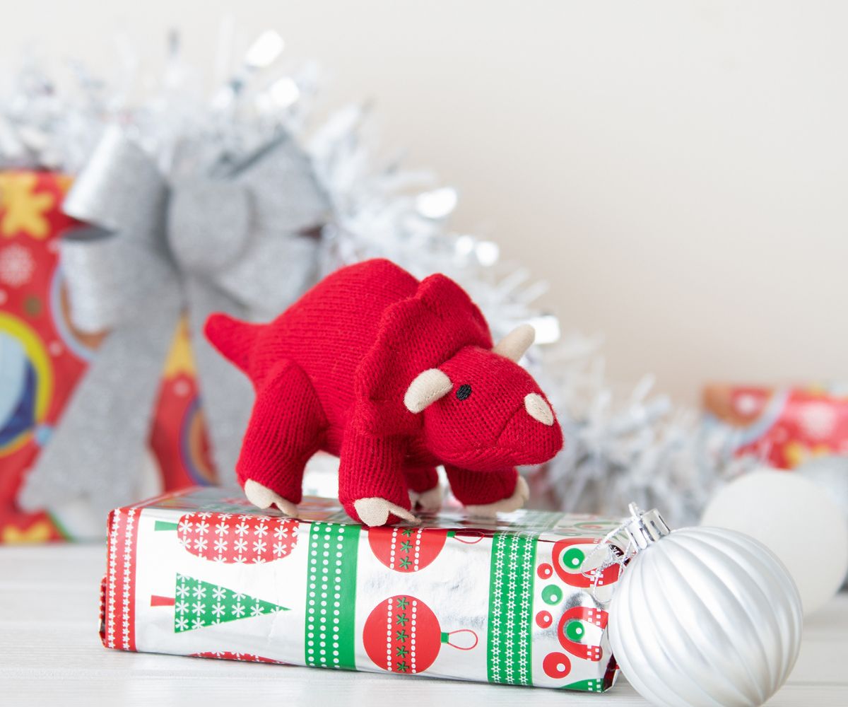 Baby Dinosaur Toys Red Triceratops Baby Rattle, Dinosaur Teddy