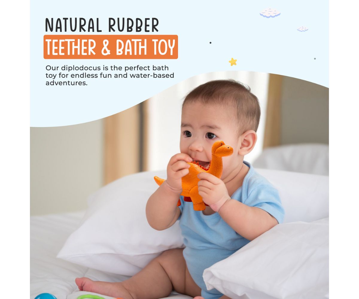 Diplodocus Dinosaur Natural Rubber Baby Teether, Baby Gift