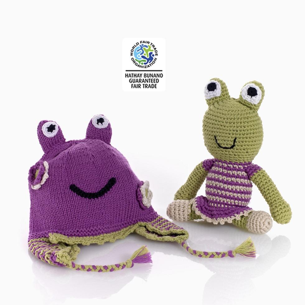 Hats : Knitted Baby Hat Frog Mulberry 1 - 2 yrs