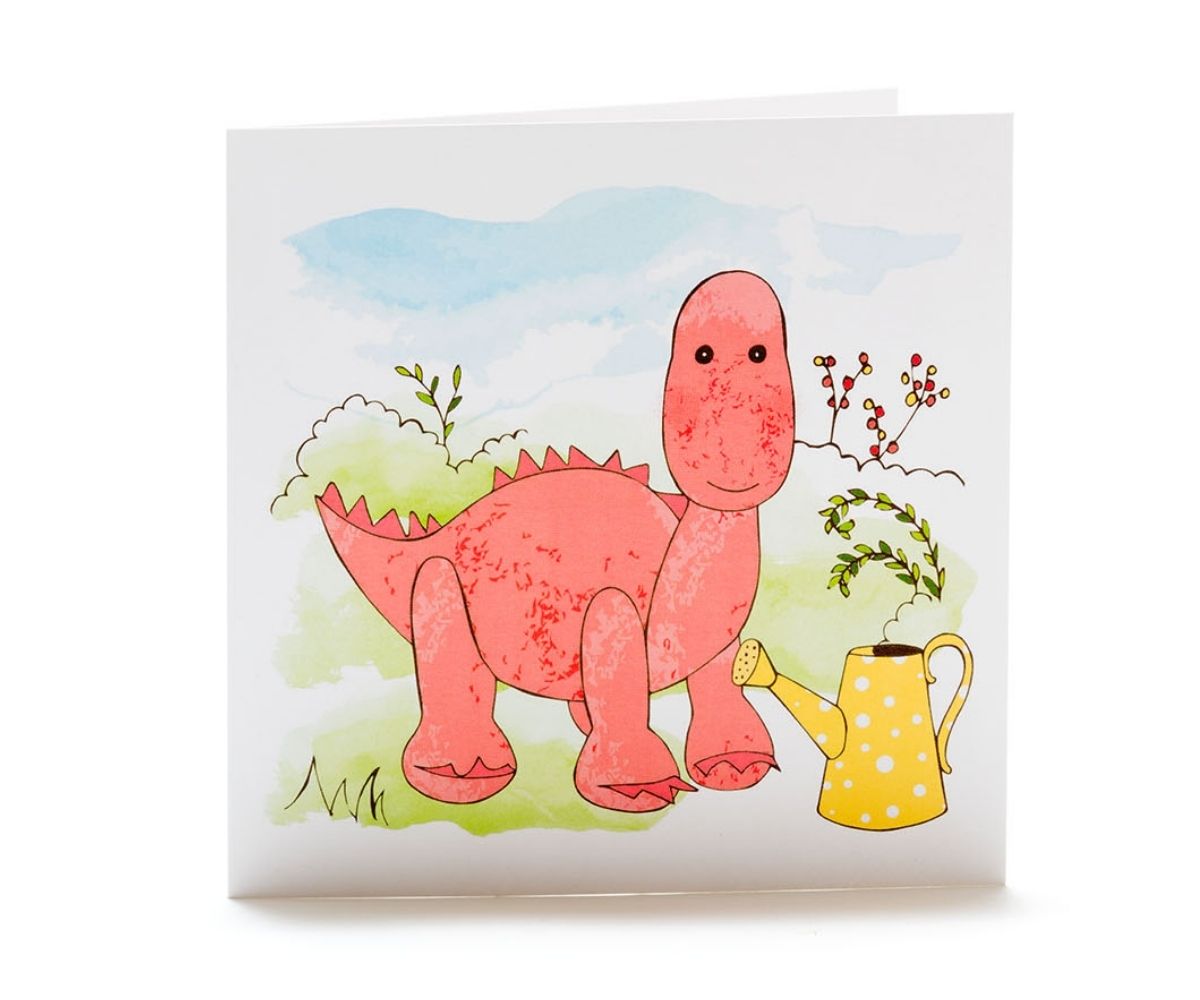 Pink diplodocus dinosaur greeting card - blank for own message Pink diplodocus dinosaur greeting card - blank for own message