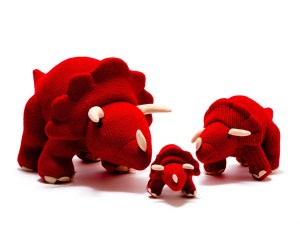 knitted red triceratops dinosaur toy