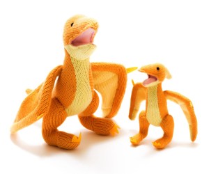 Yellow Pterodactyl Dinosaur Baby Rattle with Wings