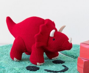 red knitted triceratops rattle baby dinosaur toy