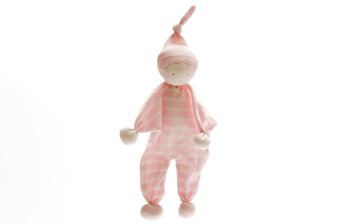 Organic Cotton Baby Comforter with Pink Wide stripes and matching pointy hat