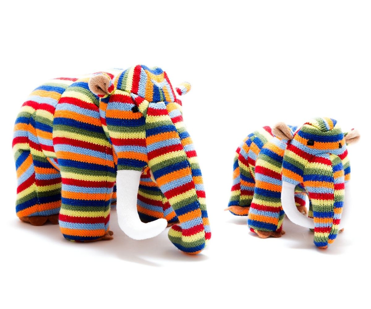 Baby Dinosaur Toy Rainbow Stripe Woolly Mammoth Baby Rattle