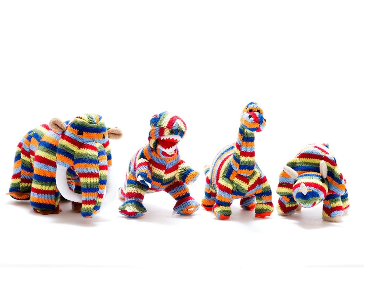 Baby Dinosaur Toy Rainbow Stripe Woolly Mammoth Baby Rattle