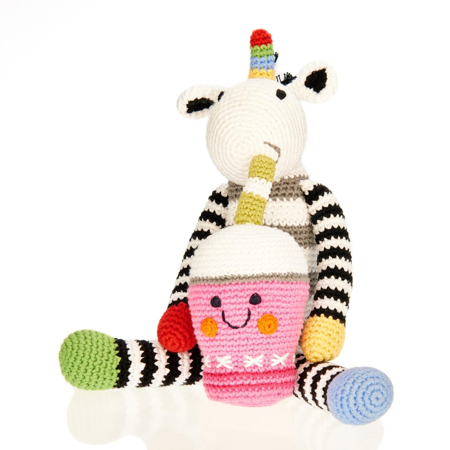 Friendly Chocolate Frappe Hand Made Plush Rattle Pebble Fair Trade